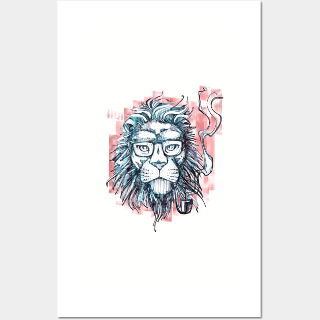 Hipster lion smoking pipe Wall Art by bernardojbp